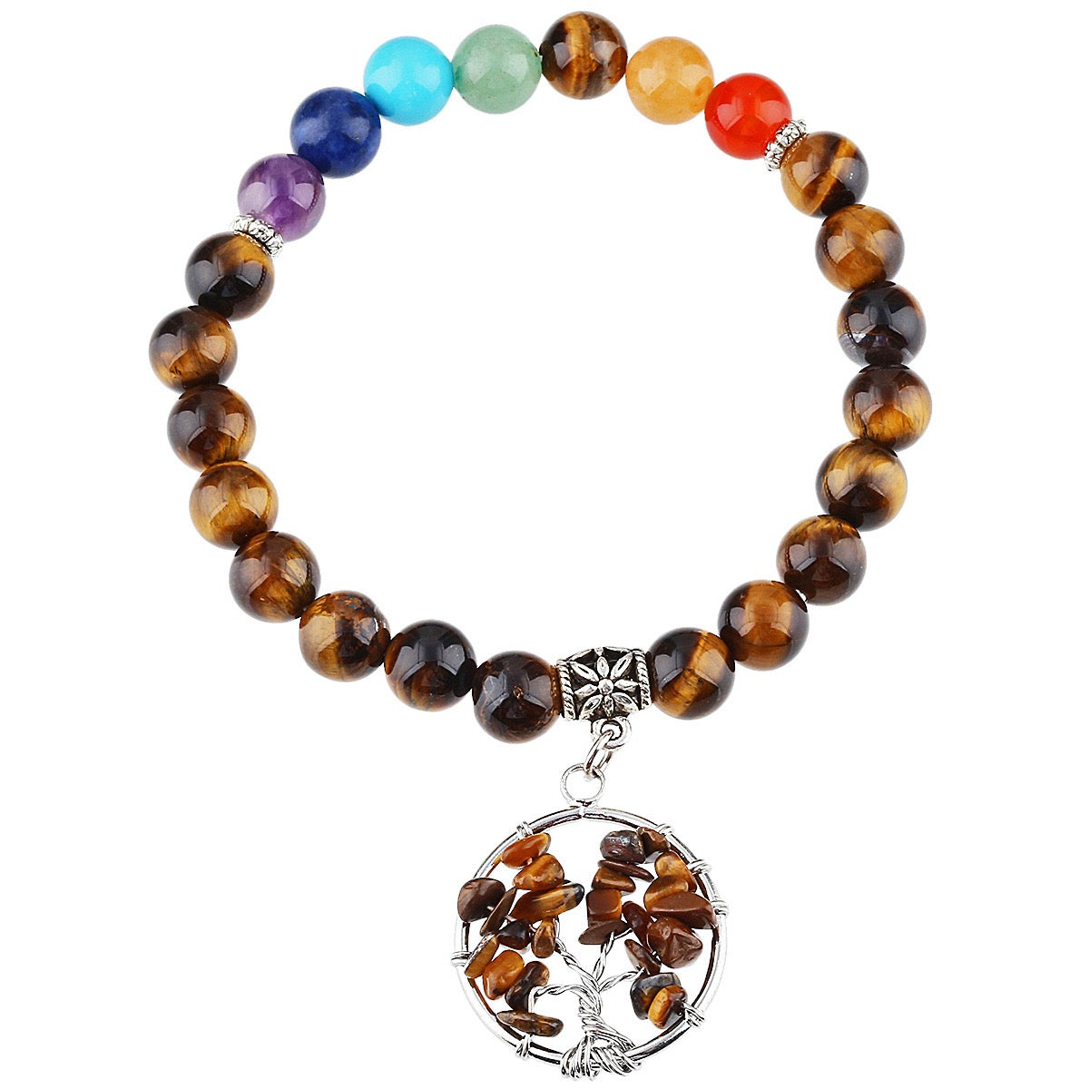 7 Chakra Bracelet with Life Tree Pendant (Elastic)