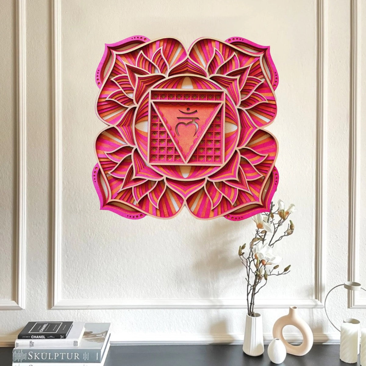 Handmade Chakra Symbols 3D Effects | Chakra Symbols Set – Multi-Layered Wooden Wall Art | Eco-Friendly 7 Chakra Icons