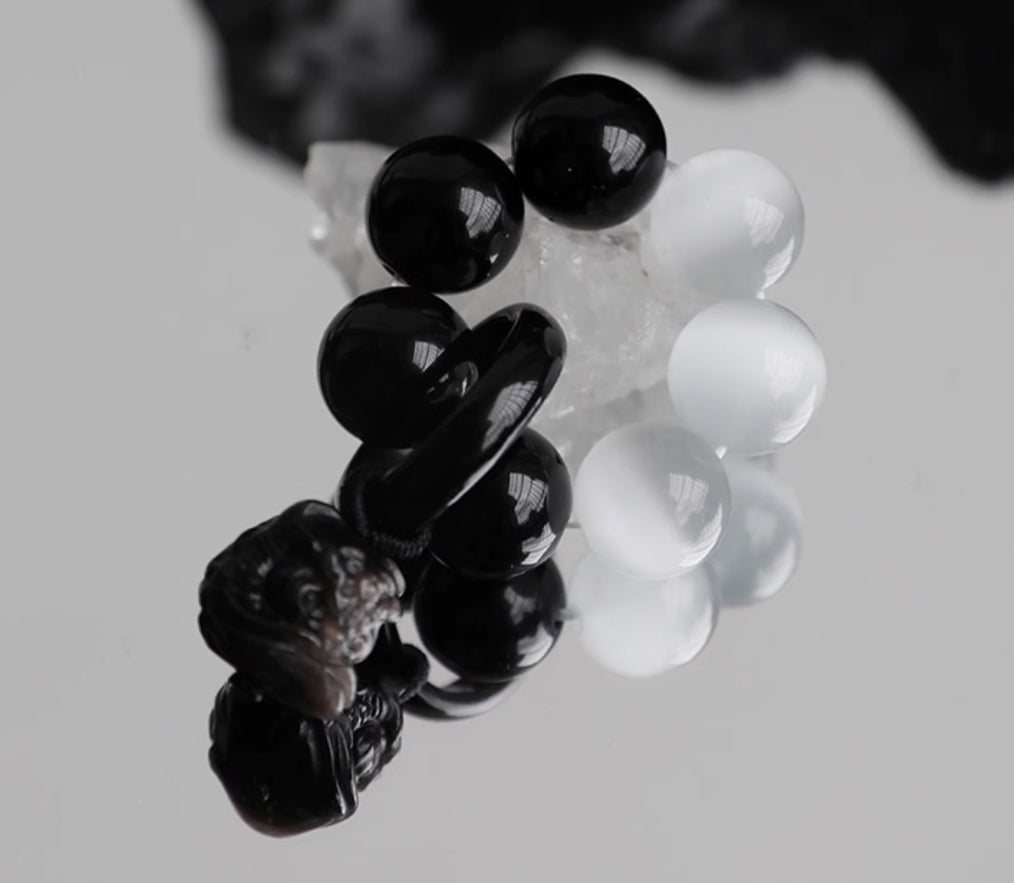 Yin-Yang Fidget Beads | Cat's Eye & Obsidian | Anti-anxiety & Worry-beads | Crystal Healing Stone