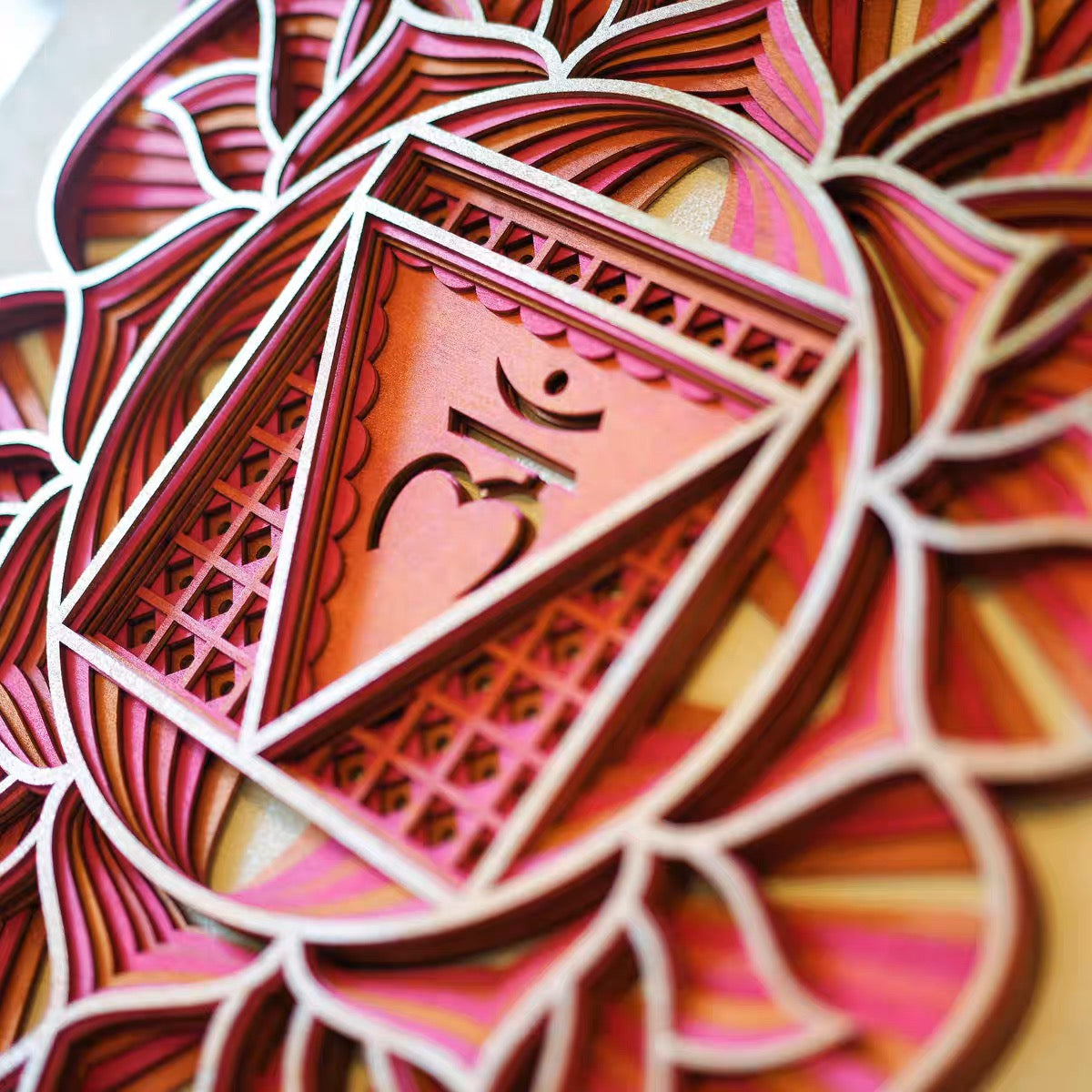 Handmade Chakra Symbols 3D Effects | Chakra Symbols Set – Multi-Layered Wooden Wall Art | Eco-Friendly 7 Chakra Icons