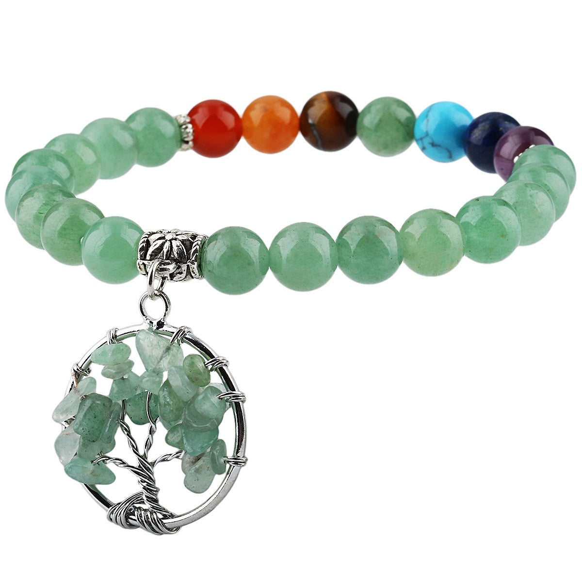 7 Chakra Bracelet with Life Tree Pendant (Elastic)
