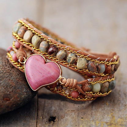 True Love’s Heart Wrap Bracelet | Rhodonite Gemstone & I Love