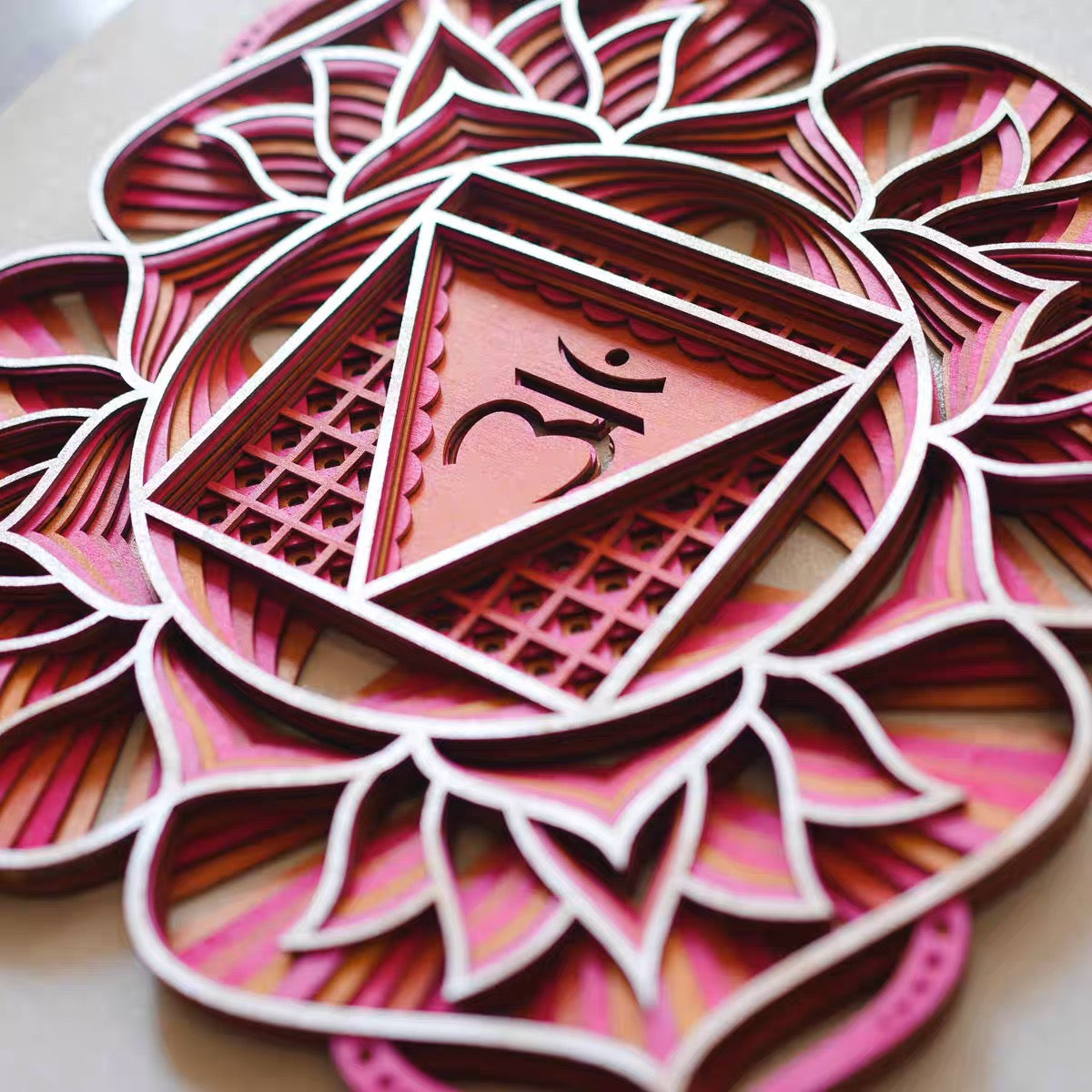 Handmade Chakra Symbols 3D Effects | Chakra Symbols Set – Multi-Layered Wooden Wall Art | Eco-Friendly 7 Chakra Icons