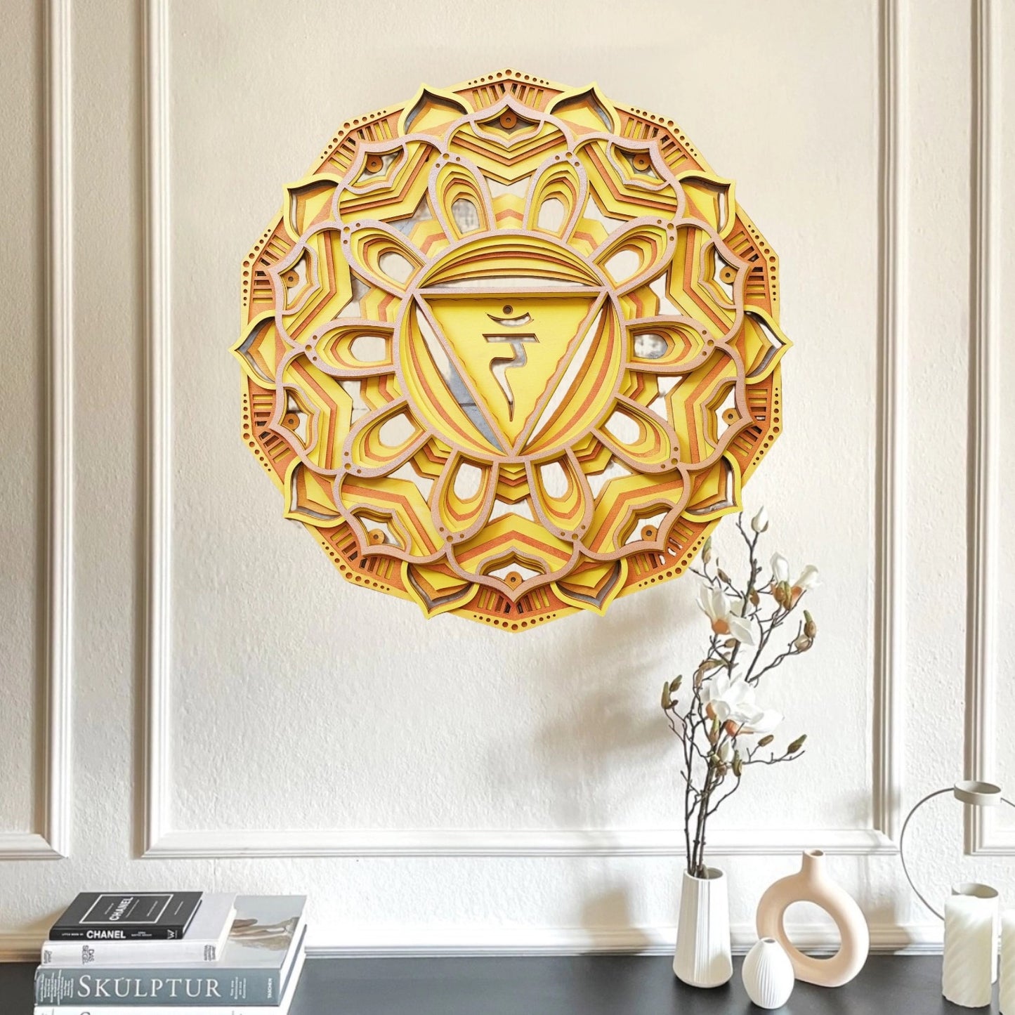 Handmade Chakra Symbols 3D Effects | Chakra Symbols Set – Multi-Layered Wooden Wall Art | Eco-Friendly 7 Chakra Icons
