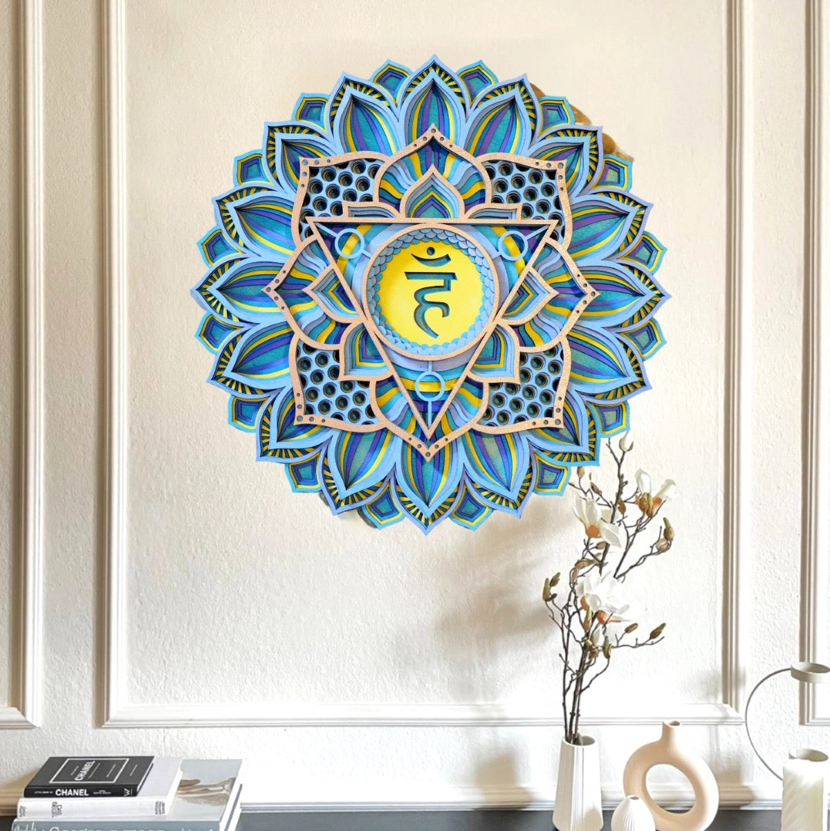 Handmade Chakra Symbols 3D Effects | Chakra Symbols Set – Multi-Layered Wooden Wall Art | Eco-Friendly 7 Chakra Icons