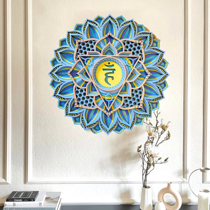 Handmade Chakra Symbols 3D Effects | Chakra Symbols Set – Multi-Layered Wooden Wall Art | Eco-Friendly 7 Chakra Icons