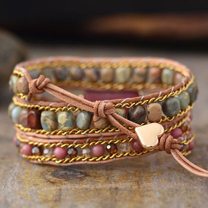 True Love’s Heart Wrap Bracelet | Rhodonite Gemstone & I Love