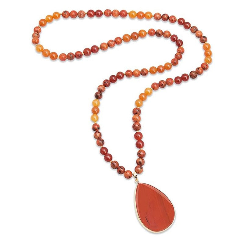 EarthFlow Teardrop Necklace – Layered Stone Beads for Grounded, Natural Grace | Unisex Design