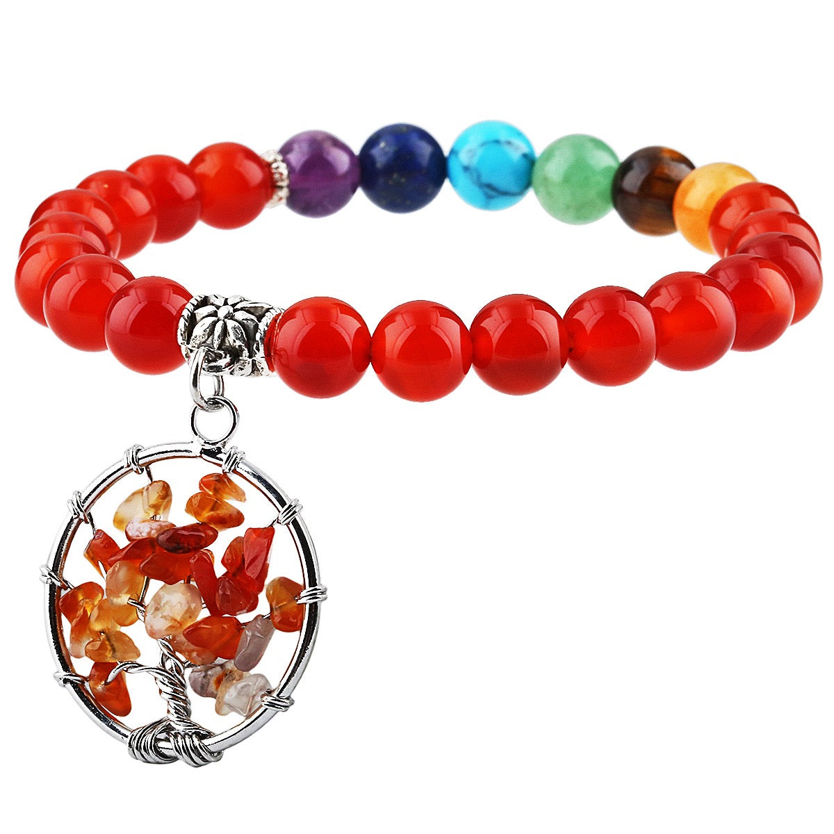 7 Chakra Bracelet with Life Tree Pendant (Elastic)