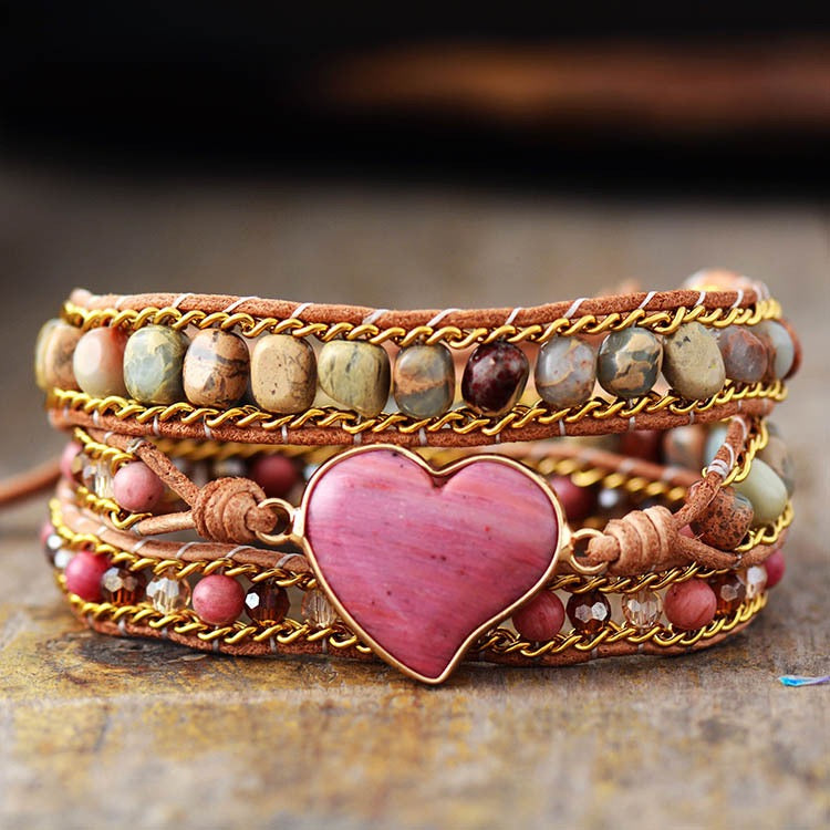True Love’s Heart Wrap Bracelet | Rhodonite Gemstone & I Love