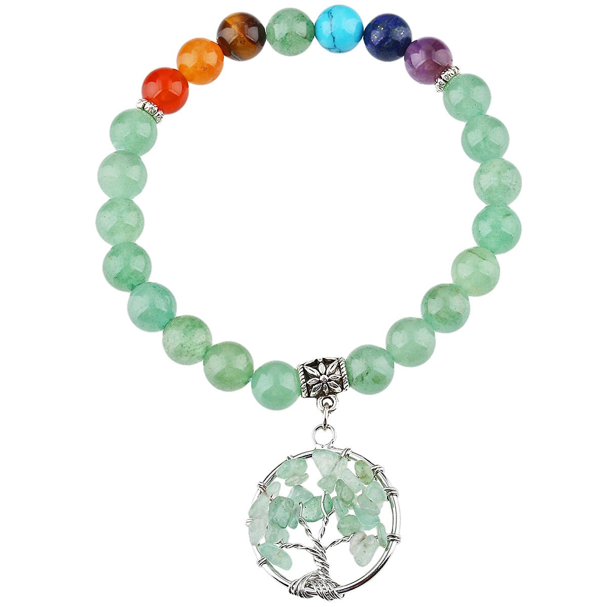 7 Chakra Bracelet with Life Tree Pendant (Elastic)