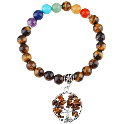 7 Chakra Bracelet with Life Tree Pendant (Elastic)