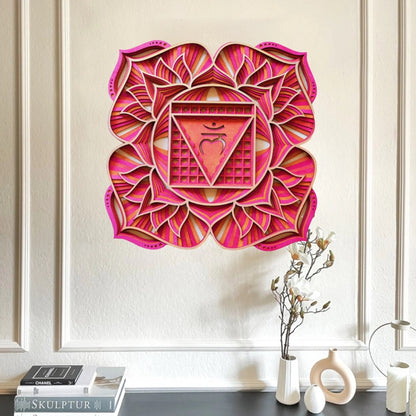 Handmade Chakra Symbols 3D Effects | Chakra Symbols Set – Multi-Layered Wooden Wall Art | Eco-Friendly 7 Chakra Icons
