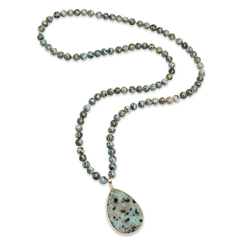 EarthFlow Teardrop Necklace – Layered Stone Beads for Grounded, Natural Grace | Unisex Design