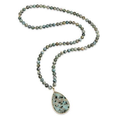 EarthFlow Teardrop Necklace – Layered Stone Beads for Grounded, Natural Grace | Unisex Design