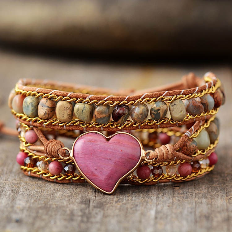 True Love’s Heart Wrap Bracelet | Rhodonite Gemstone & I Love
