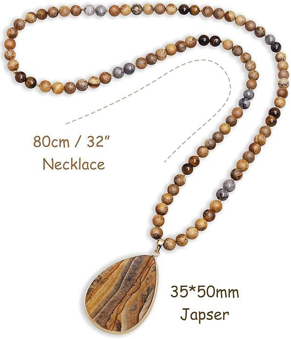 EarthFlow Teardrop Necklace – Layered Stone Beads for Grounded, Natural Grace | Unisex Design
