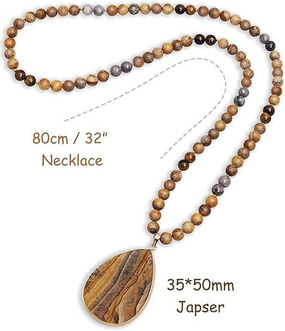 EarthFlow Teardrop Necklace – Layered Stone Beads for Grounded, Natural Grace | Unisex Design