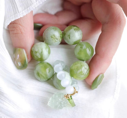 Natural Xiu Jade & Opal Hand Beads | Green Grape Color | Fidget Beads & Anti-anxiety