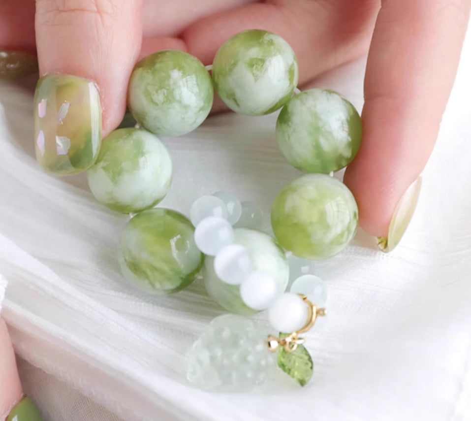Natural Xiu Jade & Opal Hand Beads | Green Grape Color | Fidget Beads & Anti-anxiety