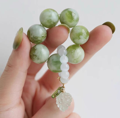Natural Xiu Jade & Opal Hand Beads | Green Grape Color | Fidget Beads & Anti-anxiety