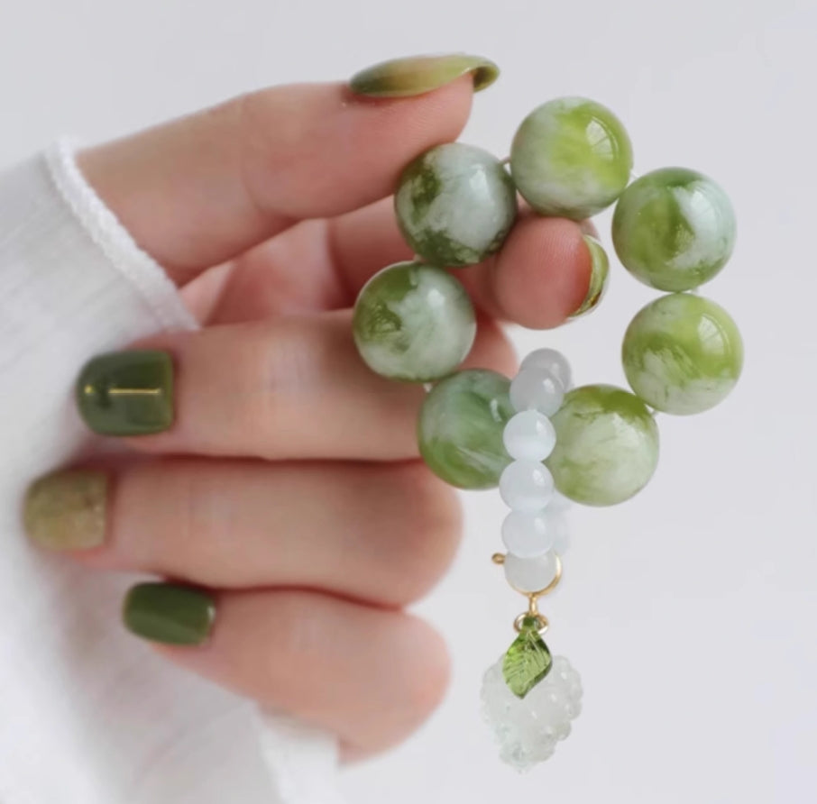 Natural Xiu Jade & Opal Hand Beads | Green Grape Color | Fidget Beads & Anti-anxiety