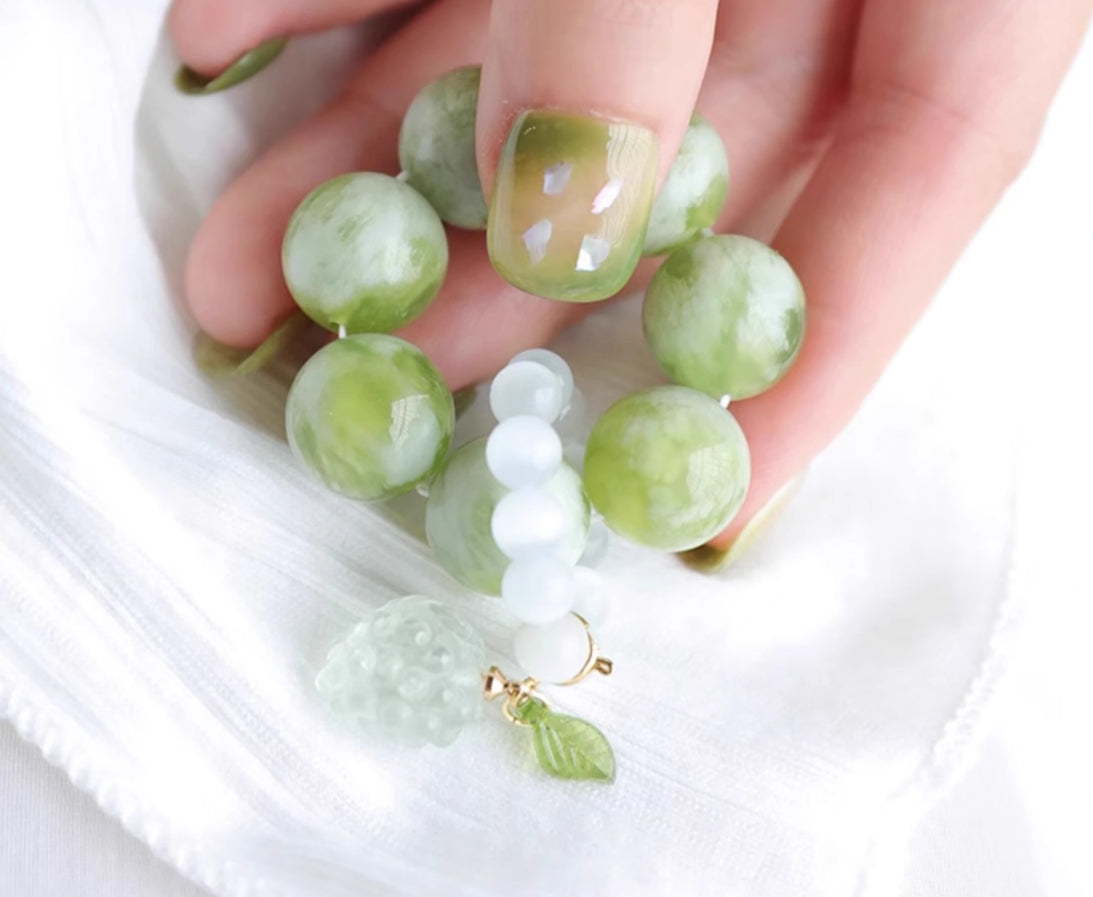 Natural Xiu Jade & Opal Hand Beads | Green Grape Color | Fidget Beads & Anti-anxiety