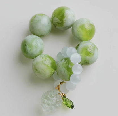 Natural Xiu Jade & Opal Hand Beads | Green Grape Color | Fidget Beads & Anti-anxiety