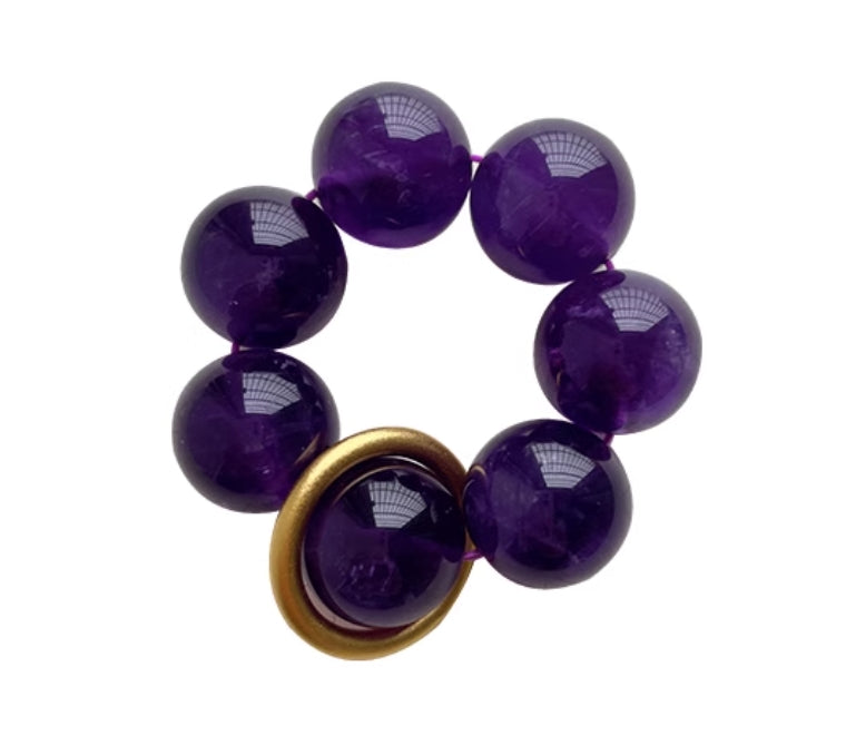 Purple Finger Mala for Luck and Meditation | Amethyst, Meteorite, Obsidian | 7A Grade Quality