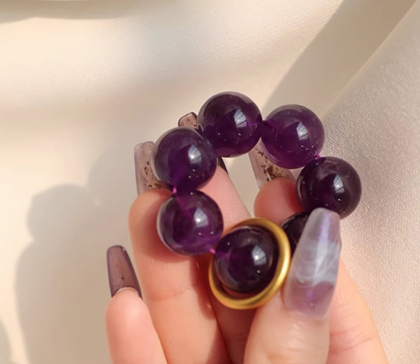 Purple Finger Mala for Luck and Meditation | Amethyst, Meteorite, Obsidian | 7A Grade Quality