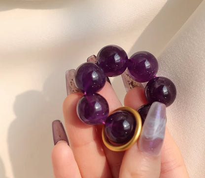 Purple Finger Mala for Luck and Meditation | Amethyst, Meteorite, Obsidian | 7A Grade Quality