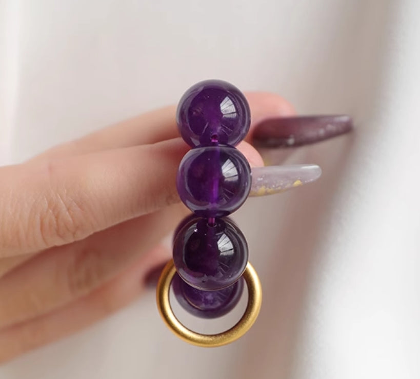 Purple Finger Mala for Luck and Meditation | Amethyst, Meteorite, Obsidian | 7A Grade Quality