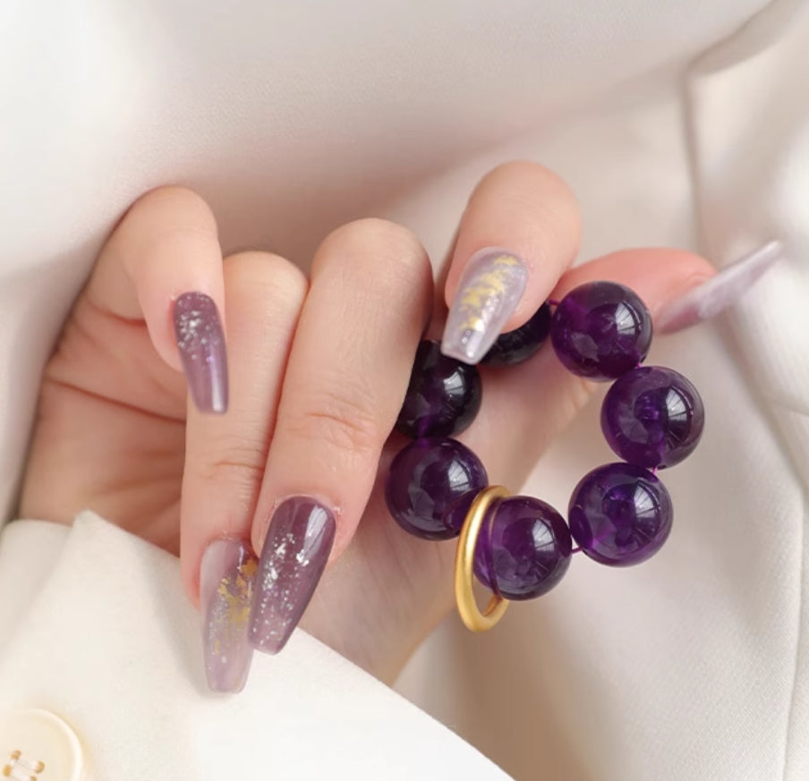 Purple Finger Mala for Luck and Meditation | Amethyst, Meteorite, Obsidian | 7A Grade Quality