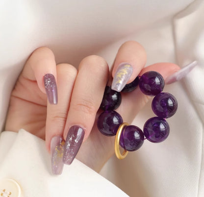 Purple Finger Mala for Luck and Meditation | Amethyst, Meteorite, Obsidian | 7A Grade Quality
