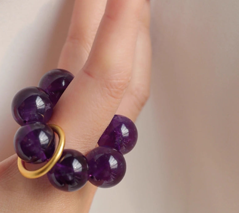 Purple Finger Mala for Luck and Meditation | Amethyst, Meteorite, Obsidian | 7A Grade Quality