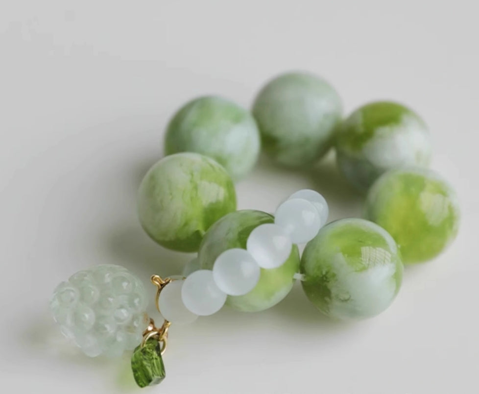 Natural Xiu Jade & Opal Hand Beads | Green Grape Color | Fidget Beads & Anti-anxiety