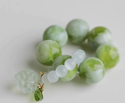 Natural Xiu Jade & Opal Hand Beads | Green Grape Color | Fidget Beads & Anti-anxiety