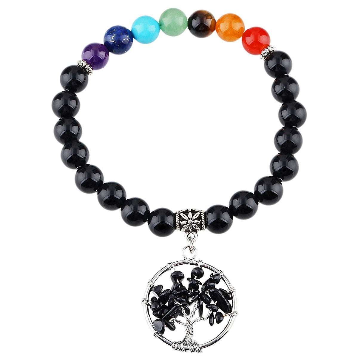 7 Chakra Bracelet with Life Tree Pendant (Elastic)
