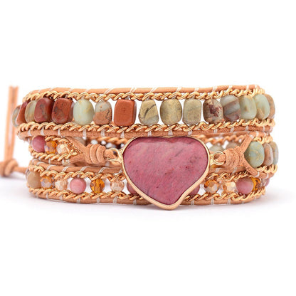 True Love’s Heart Wrap Bracelet | Rhodonite Gemstone & I Love