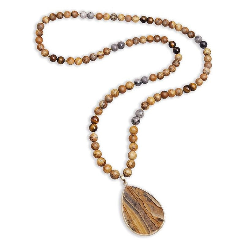 EarthFlow Teardrop Necklace – Layered Stone Beads for Grounded, Natural Grace | Unisex Design