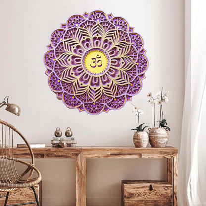 Handmade Chakra Symbols 3D Effects | Chakra Symbols Set – Multi-Layered Wooden Wall Art | Eco-Friendly 7 Chakra Icons