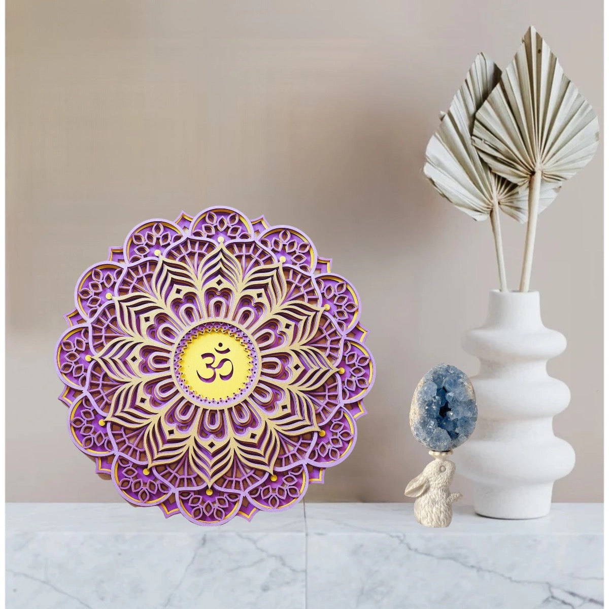 Handmade Chakra Symbols 3D Effects | Chakra Symbols Set – Multi-Layered Wooden Wall Art | Eco-Friendly 7 Chakra Icons