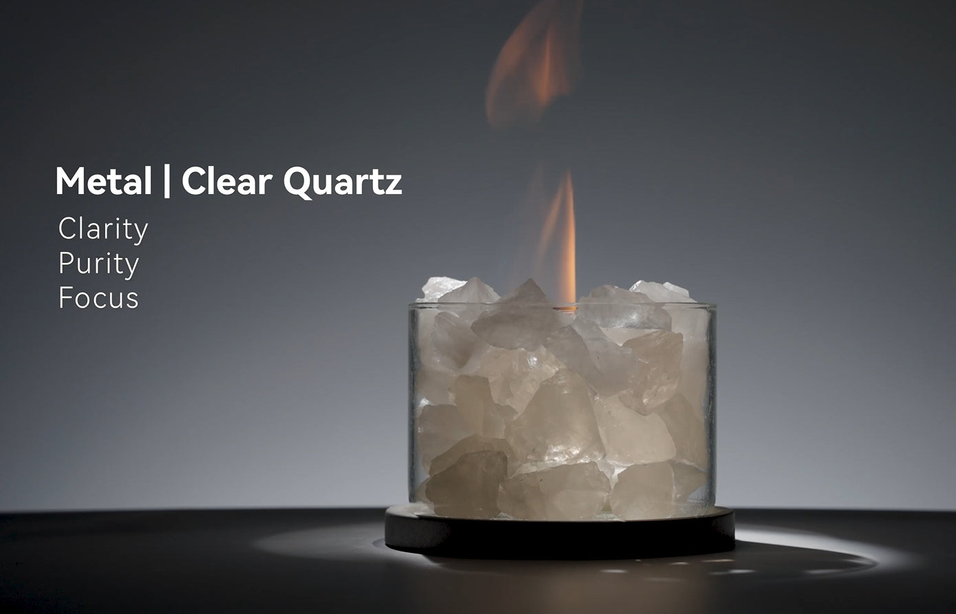 Metal Elemental | Clear Quartz Crystal Energy| Clarity, Purity, Focus | Crystal Tabletop Fire Pit