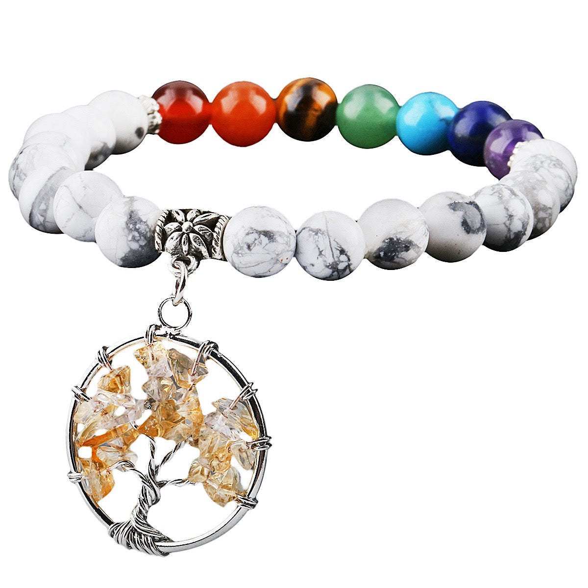 7 Chakra Bracelet with Life Tree Pendant (Elastic)
