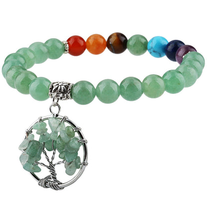7 Chakra Bracelet with Life Tree Pendant (Elastic)