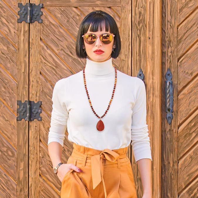 EarthFlow Teardrop Necklace – Layered Stone Beads for Grounded, Natural Grace | Unisex Design