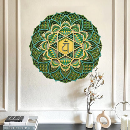 Handmade Chakra Symbols 3D Effects | Chakra Symbols Set – Multi-Layered Wooden Wall Art | Eco-Friendly 7 Chakra Icons