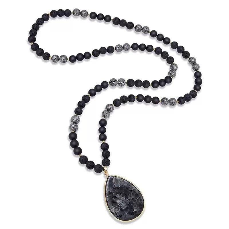 EarthFlow Teardrop Necklace – Layered Stone Beads for Grounded, Natural Grace | Unisex Design