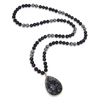 EarthFlow Teardrop Necklace – Layered Stone Beads for Grounded, Natural Grace | Unisex Design