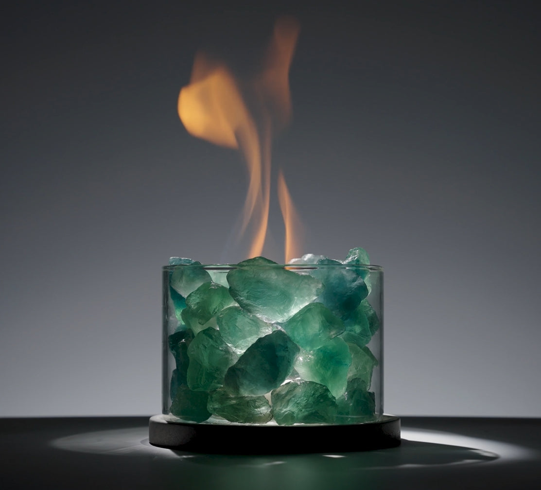 Wood Elemental | Green Fluorite Crystal Energy | Harmony, Vitality, Expansion | Crystal Tabletop Fire Pit